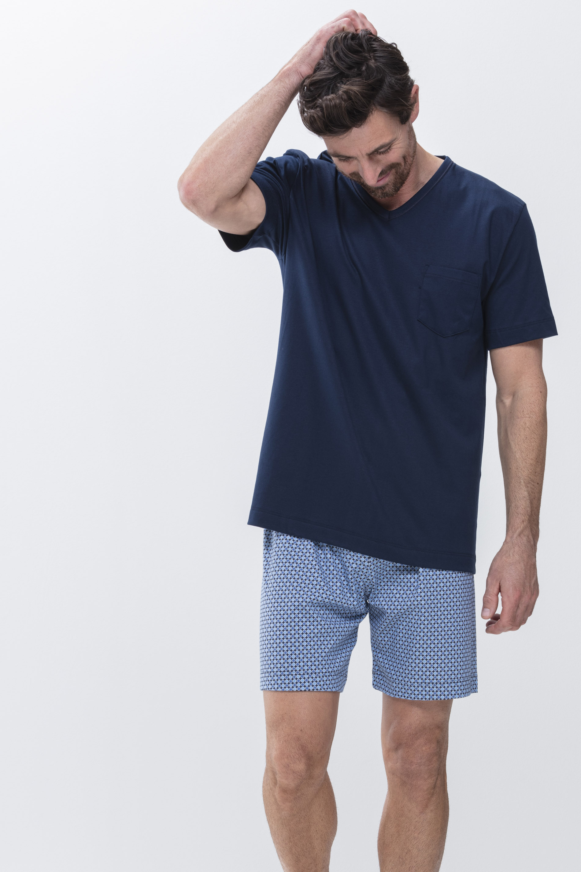 Pyjama kort Yacht Blue Serie Clyde Vooraanzicht | mey®
