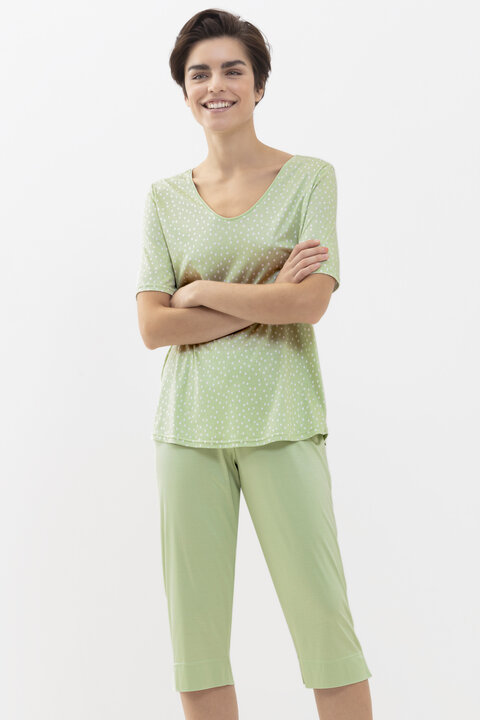 Pyjamas Silky Green Serie Noelle Front View | mey®