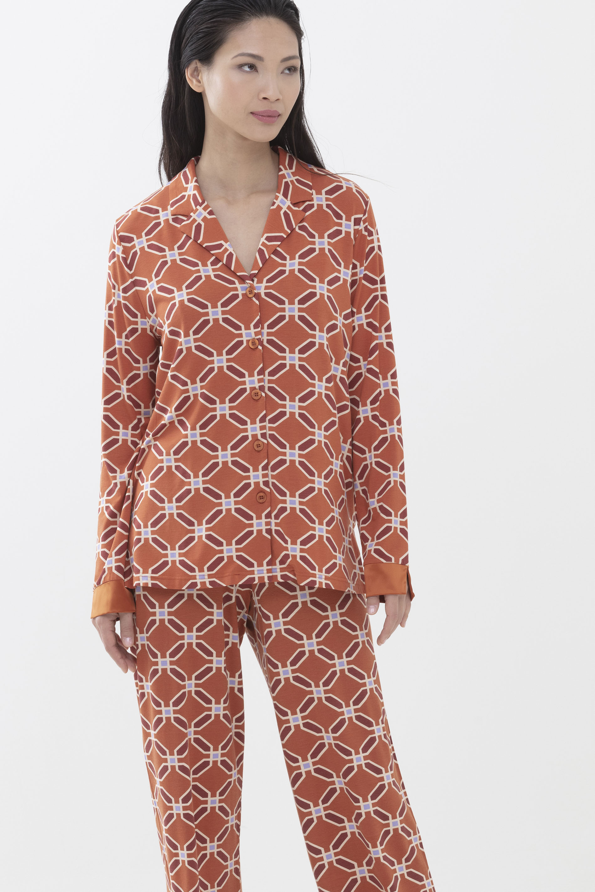 Pyjama shirt Cinnamon Serie Carima Front View | mey®