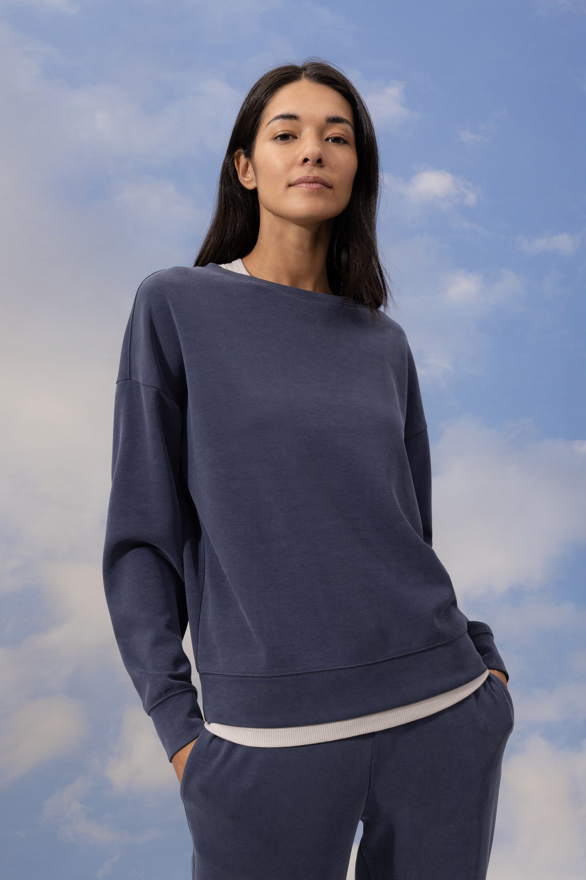 Sweatshirt Blue Shadow Serie Smooth Front View | mey®