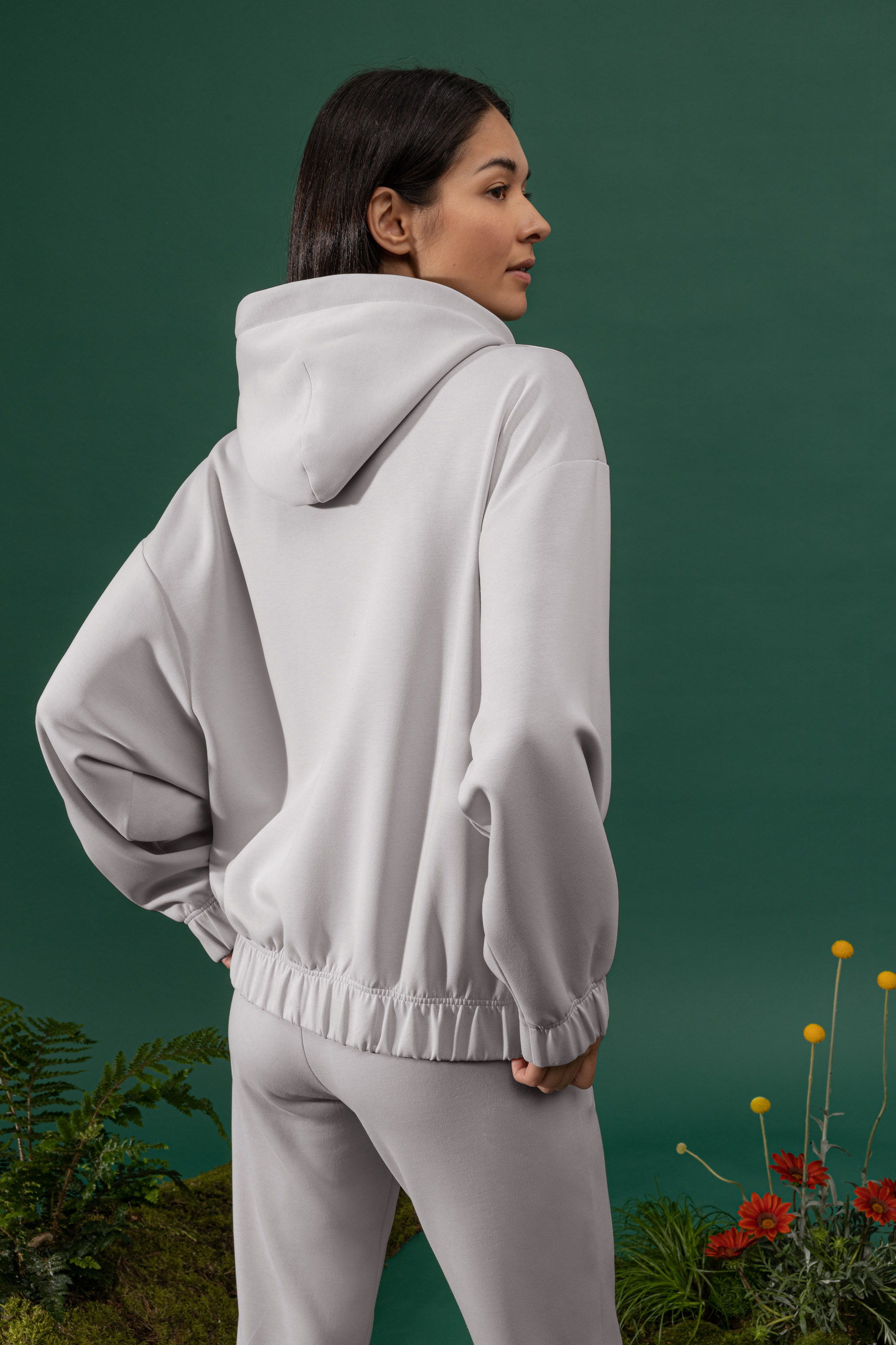Hoodie Mineral Grey Serie Smooth Rear View | mey®