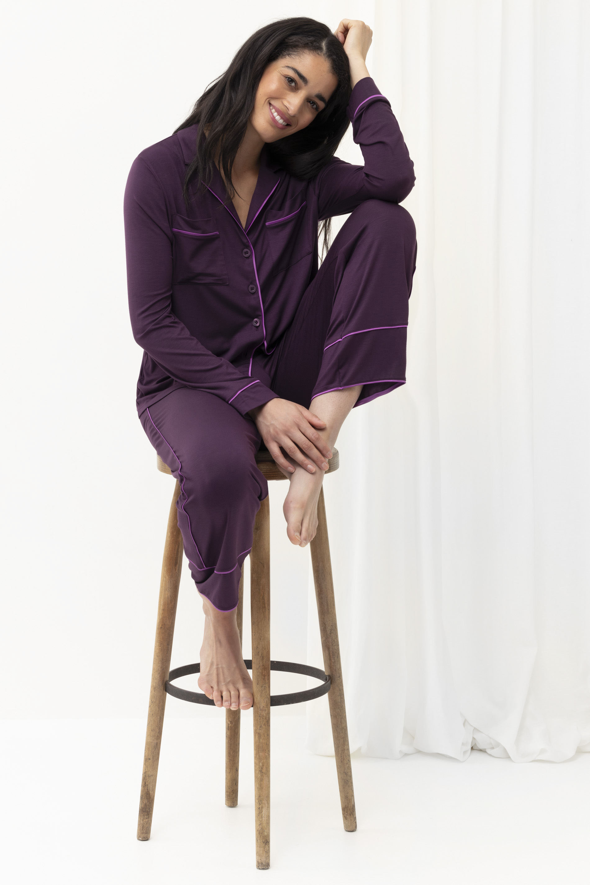 Pyjama shirt, long-sleeve Dark Plum Serie Jeane Festlegen | mey®