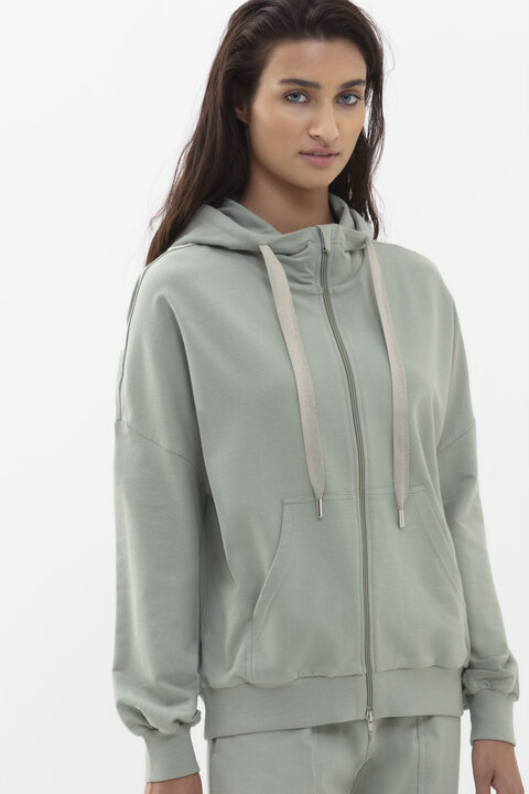 Hooded cardigan Sage Green Serie Becky Front View | mey®