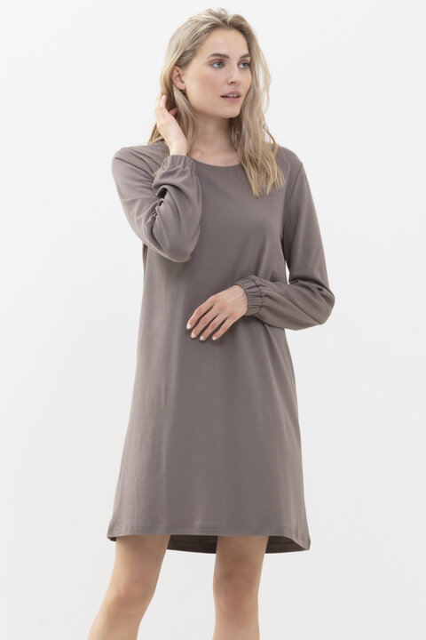 Nightshirt with full-length sleeves Deep Taupe Serie N8TEX 2.0 Front View | mey®