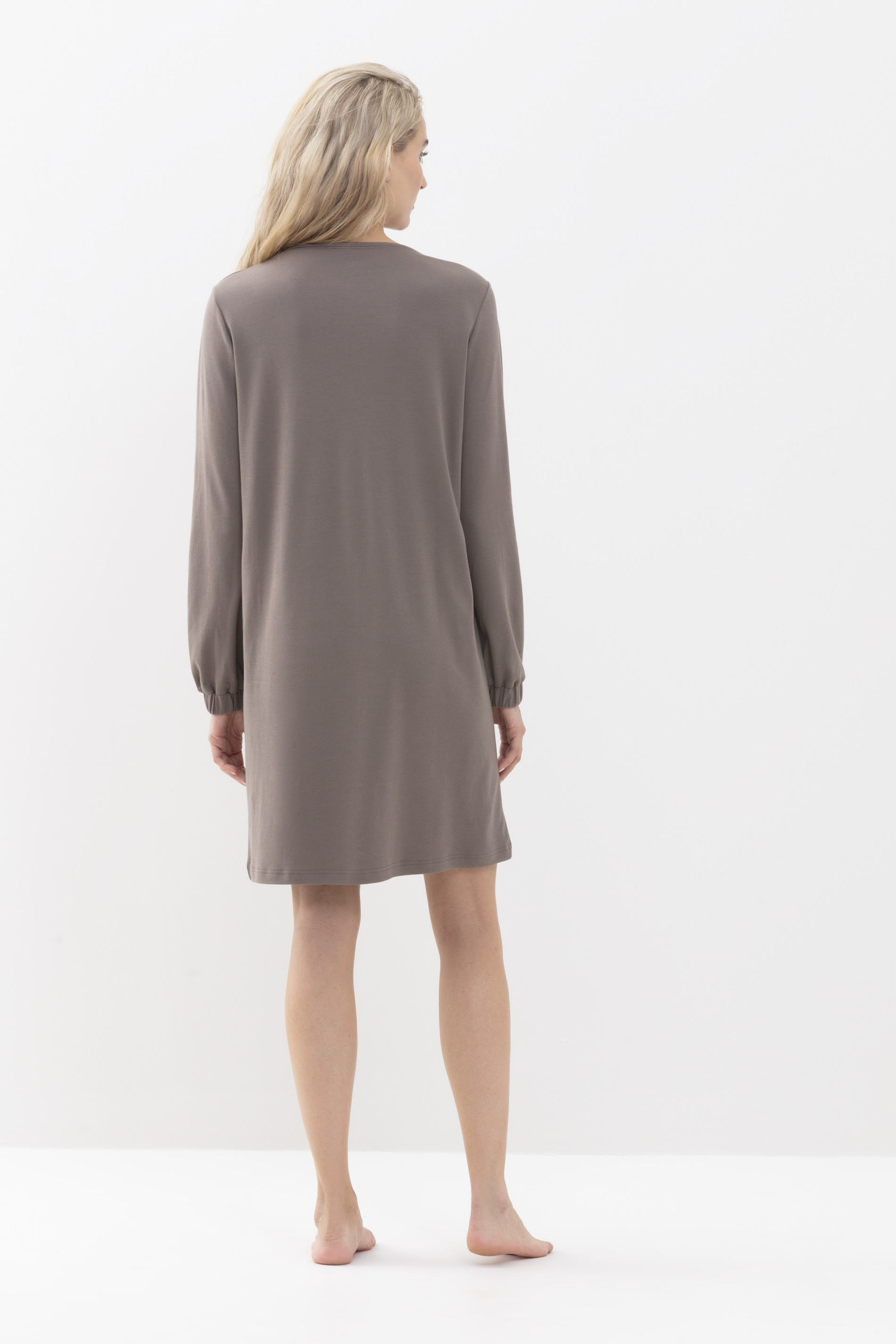 Nightshirt with full-length sleeves Deep Taupe Serie N8TEX 2.0 Rear View | mey®
