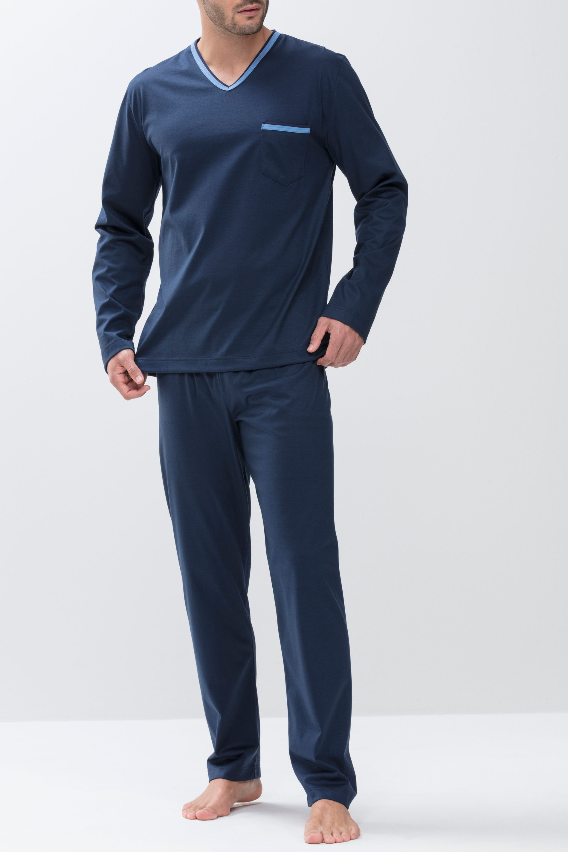 Schlafanzug Yacht Blue Serie Leongatha Frontansicht | mey®