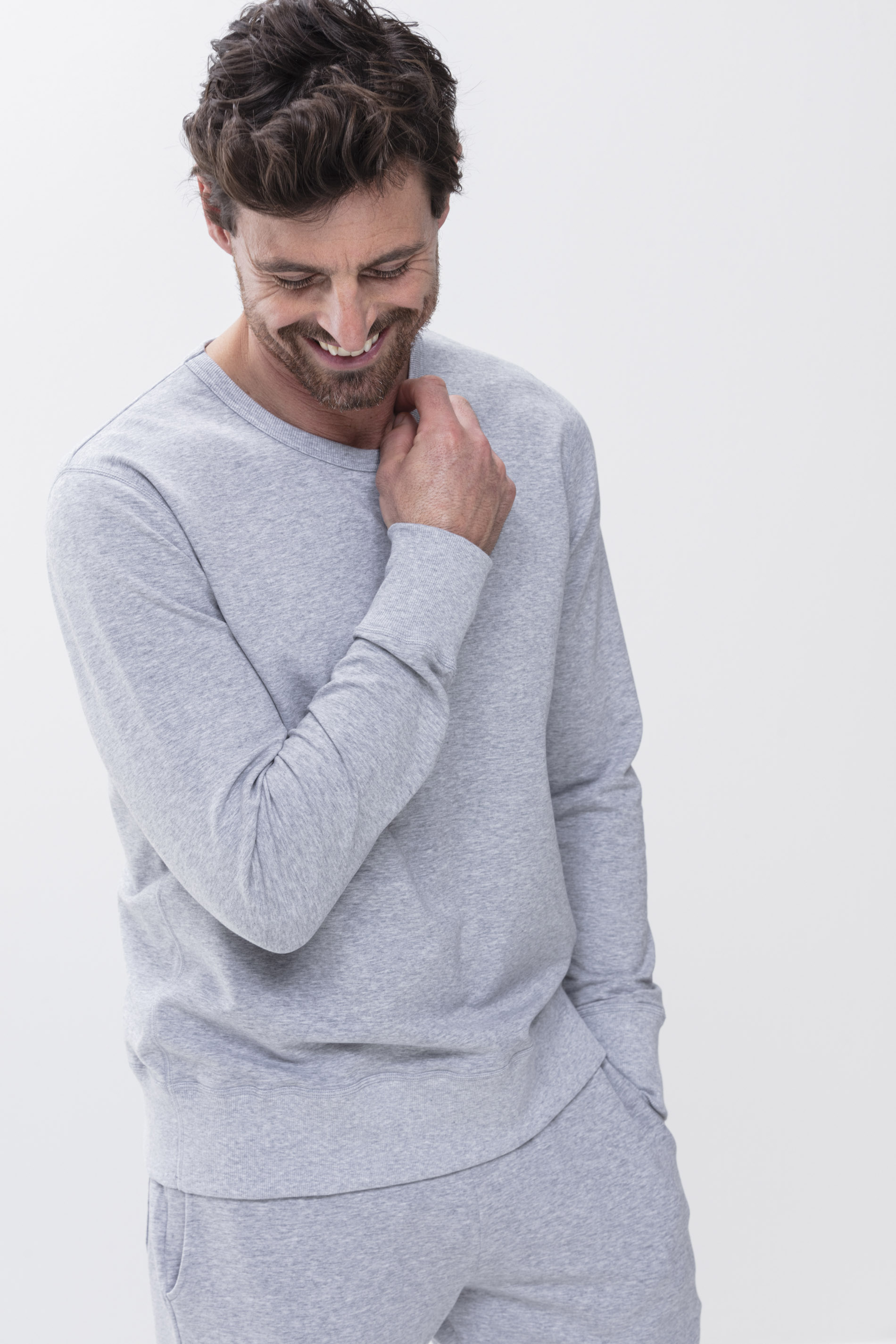 Men's sweatshirt Light Grey Melange Serie Enjoy Front View | mey®