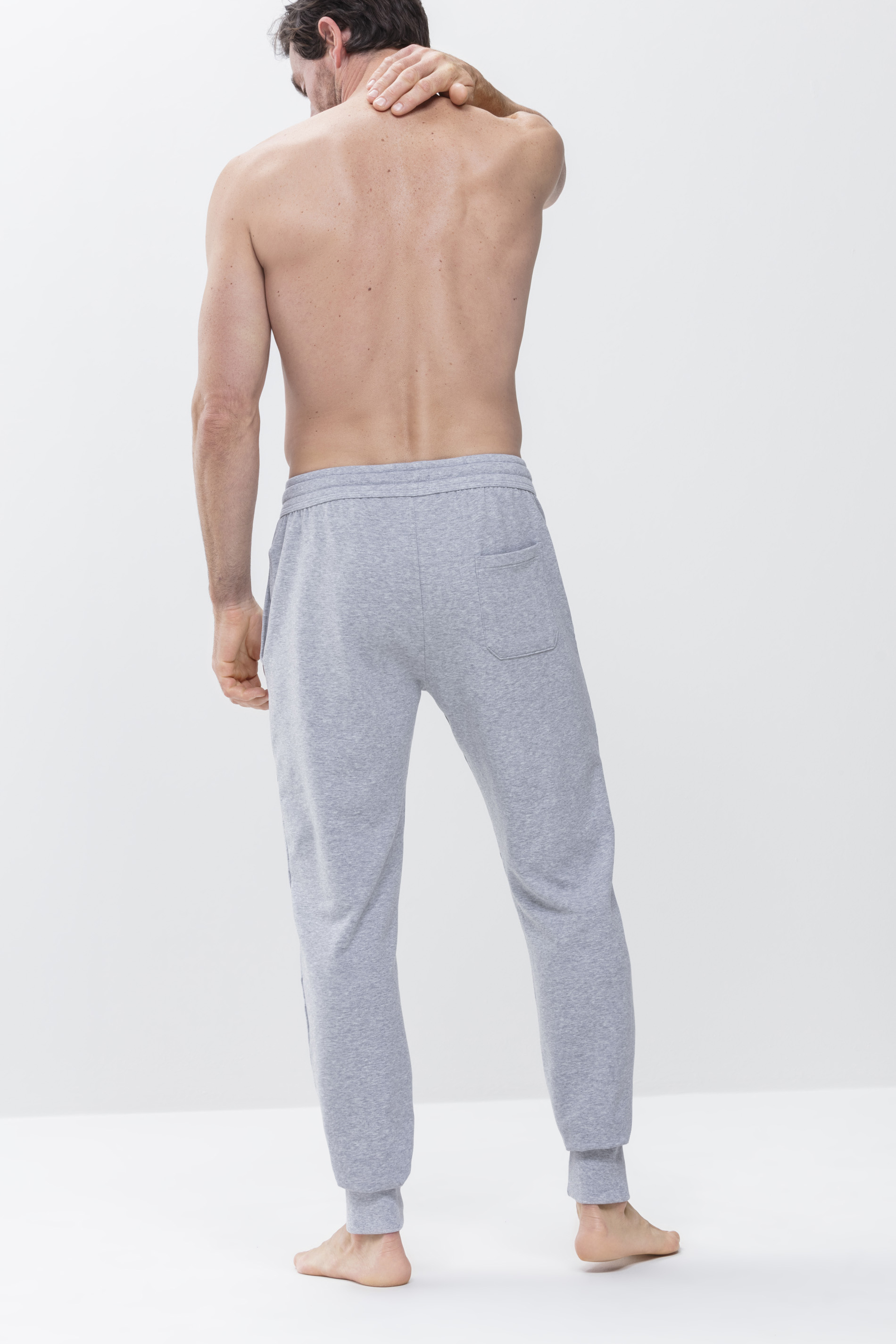 Men's sweat pants Light Grey Melange Serie Enjoy Rear View | mey®
