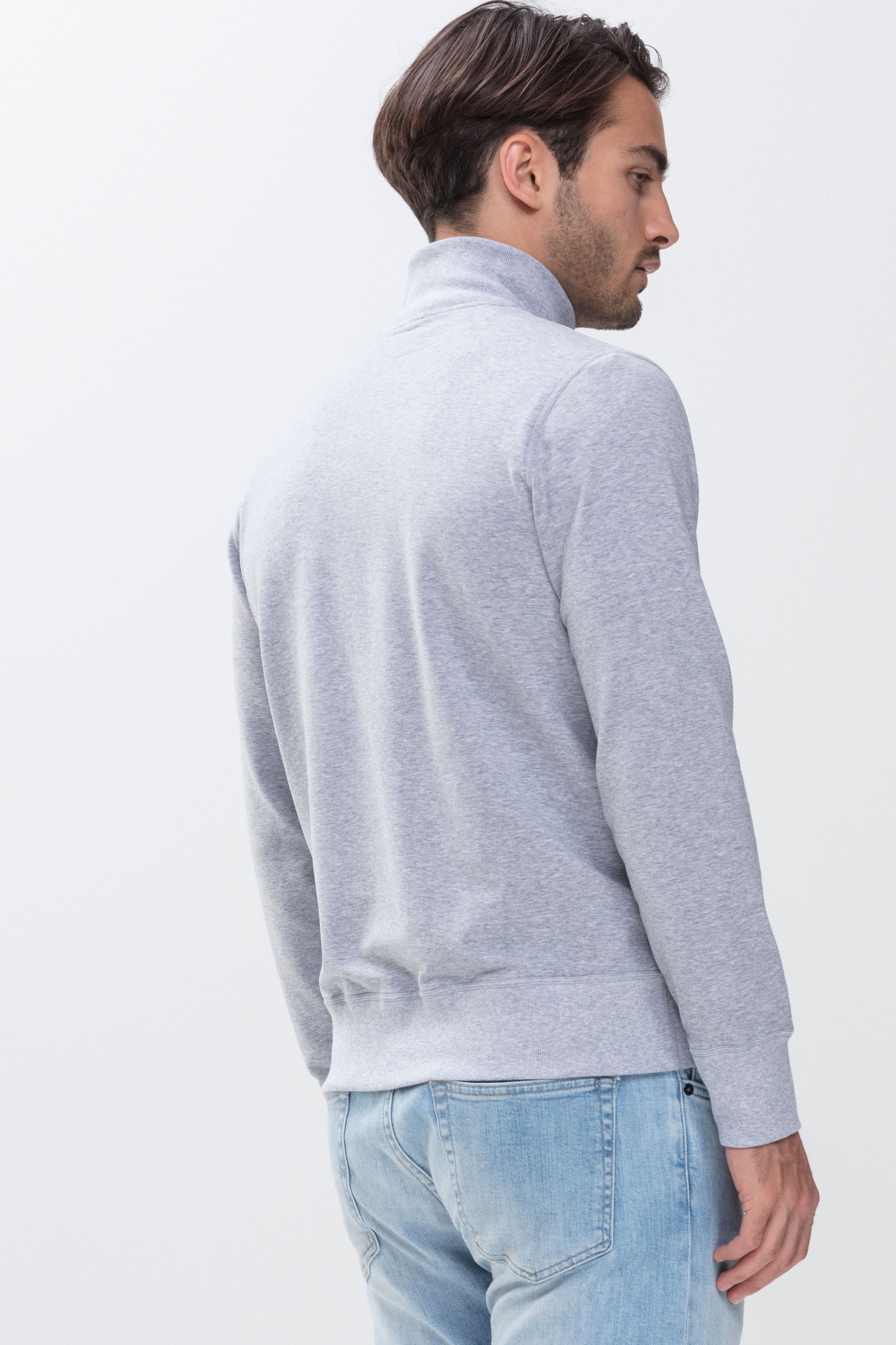 Sweat jacket with zip Light Grey Melange Serie Enjoy Rear View | mey®