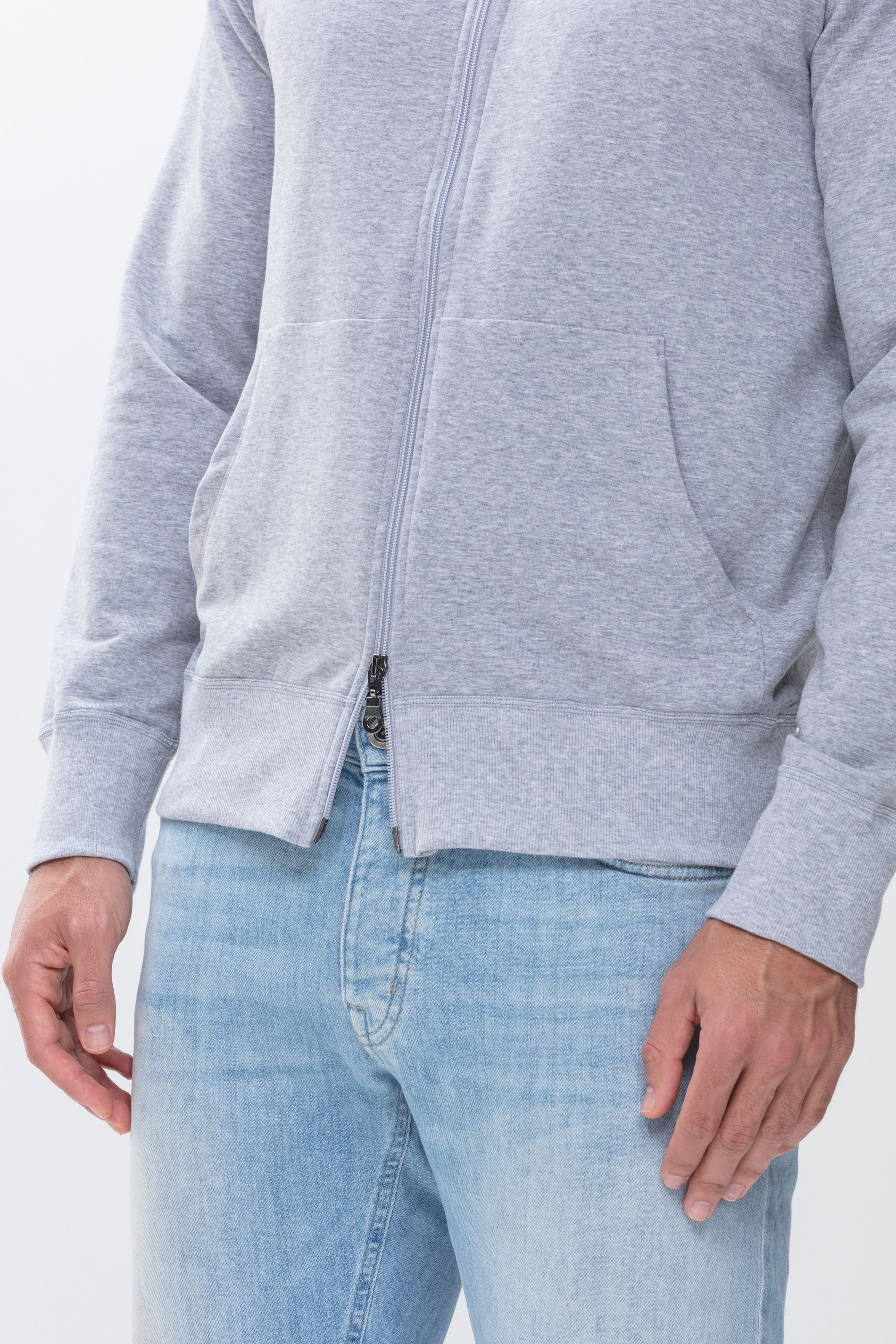 Sweat jacket with zip Light Grey Melange Serie Enjoy Detail View 01 | mey®