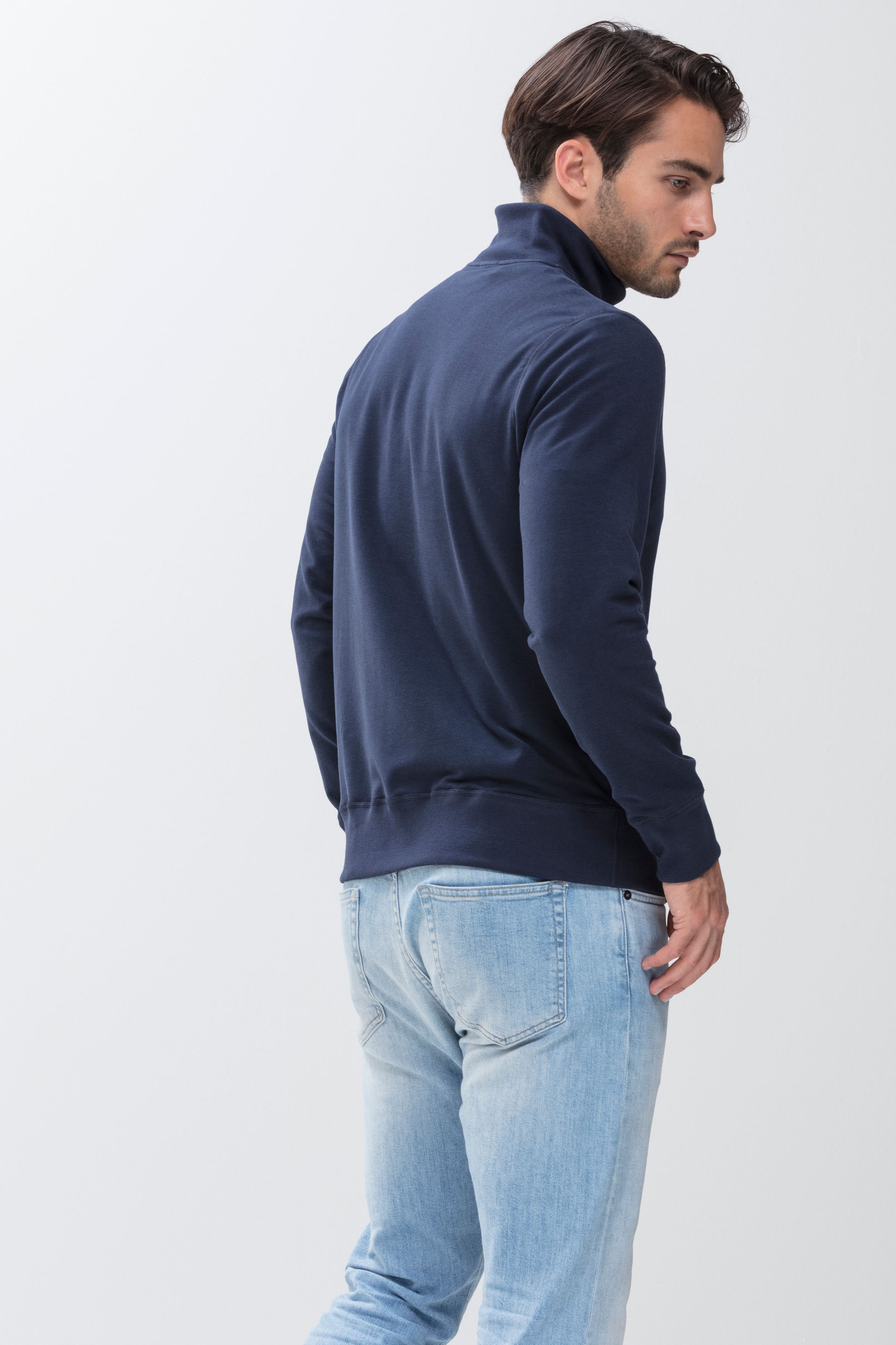 Men's sweat jacket with zip Yacht Blue Serie Enjoy Rear View | mey®