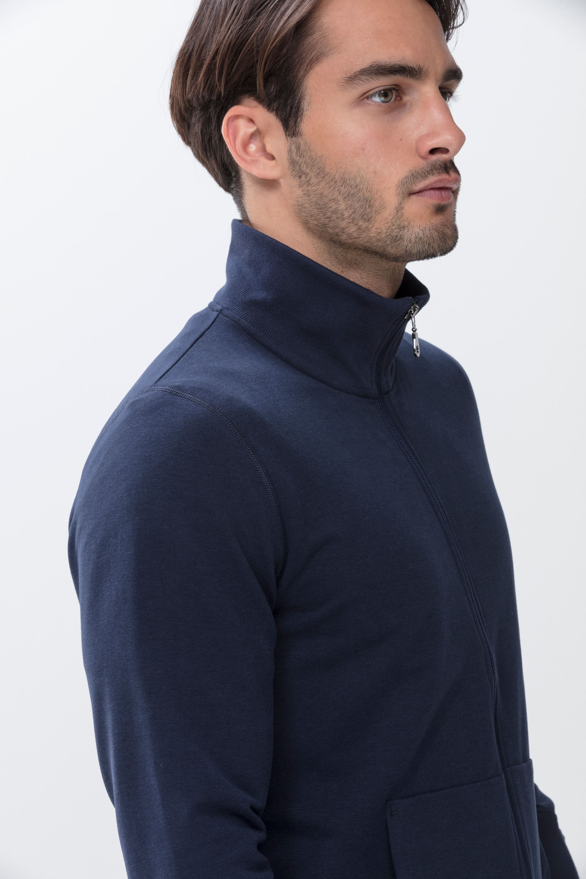 Men's sweat jacket with zip Yacht Blue Serie Enjoy Detail View 01 | mey®
