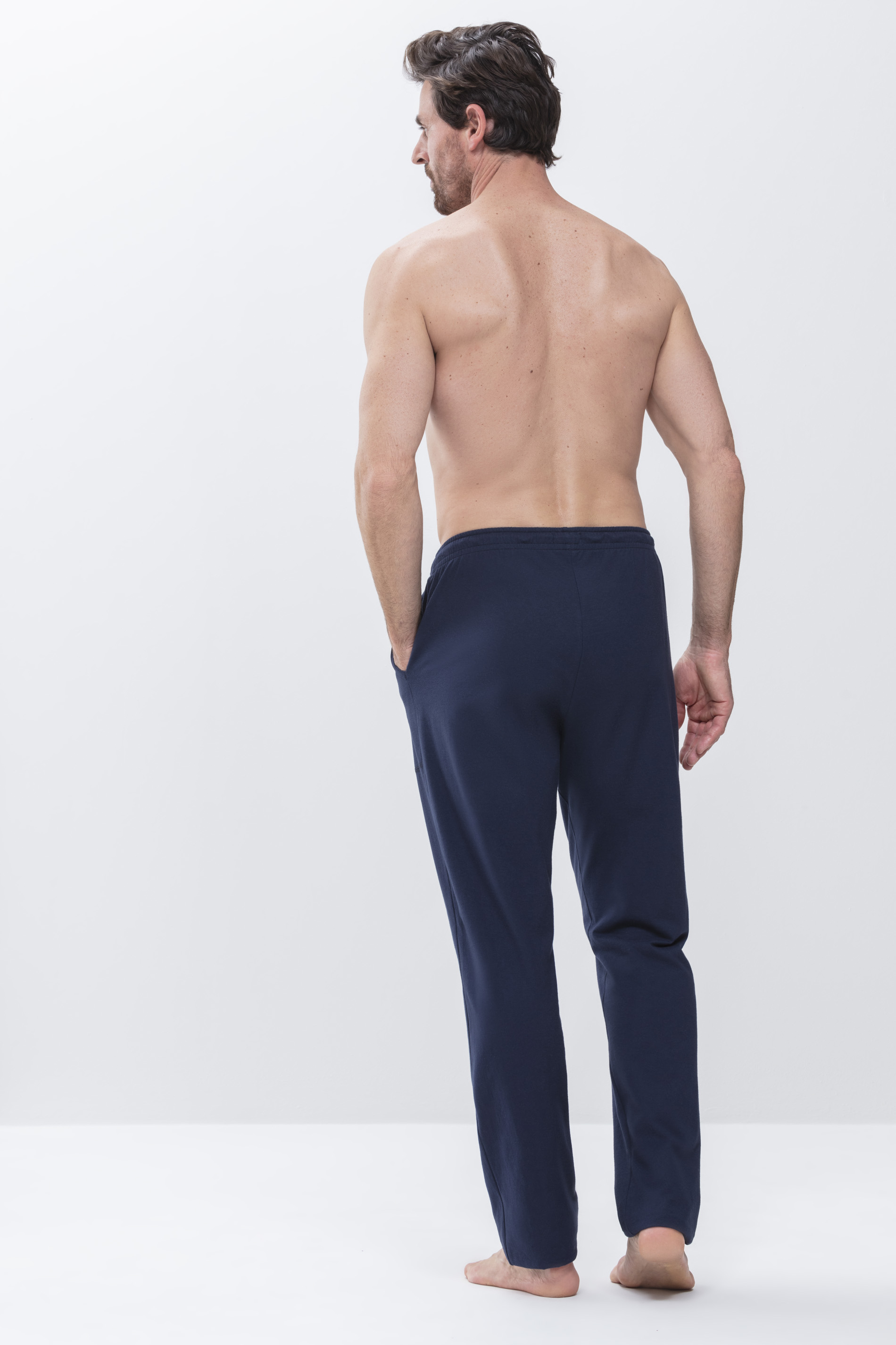 Loungewear pants with pockets Yacht Blue Serie Dalmore Rear View | mey®