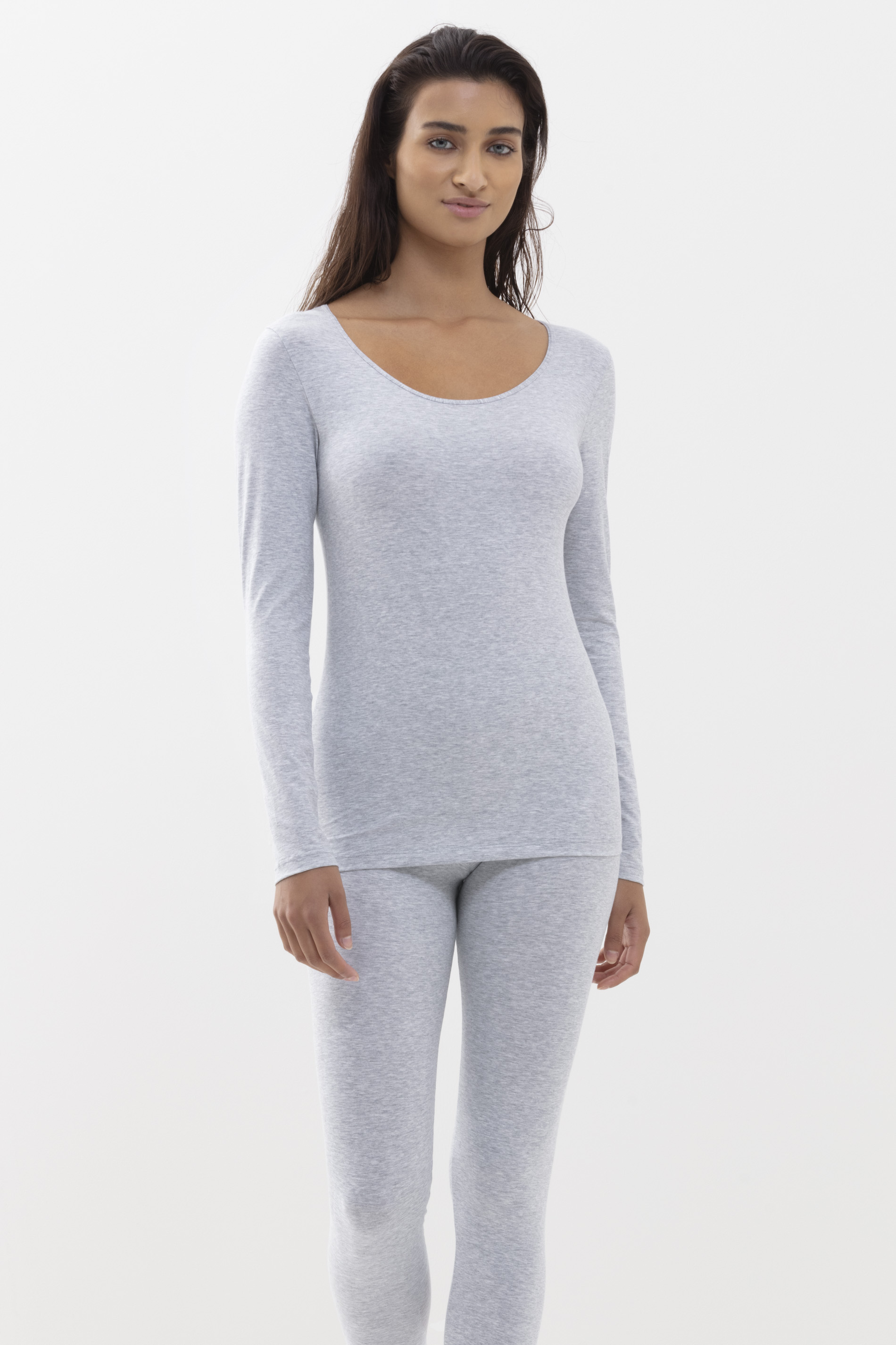 Top 1/1-lange mouwen Light Grey Melange Serie Cotton Pure Vooraanzicht | mey®
