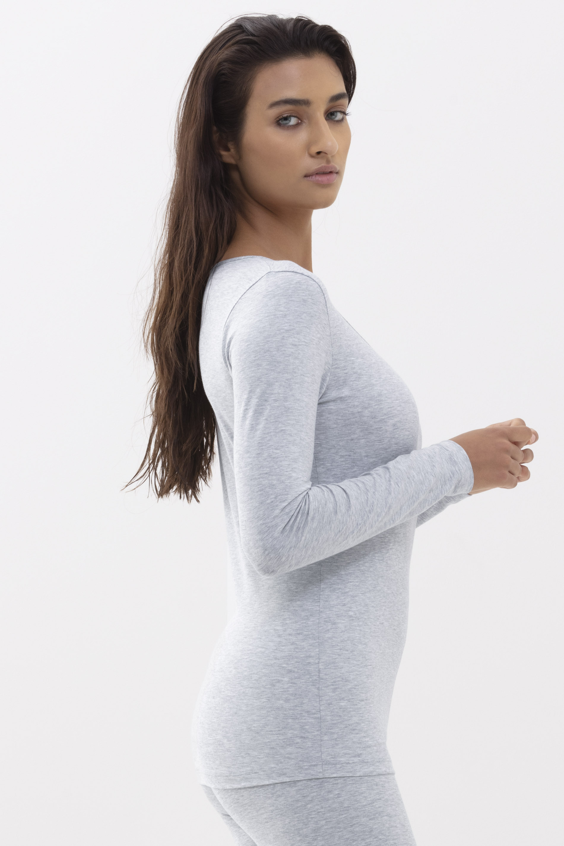 Shirt langarm Light Grey Melange Serie Cotton Pure Detailansicht 02 | mey®