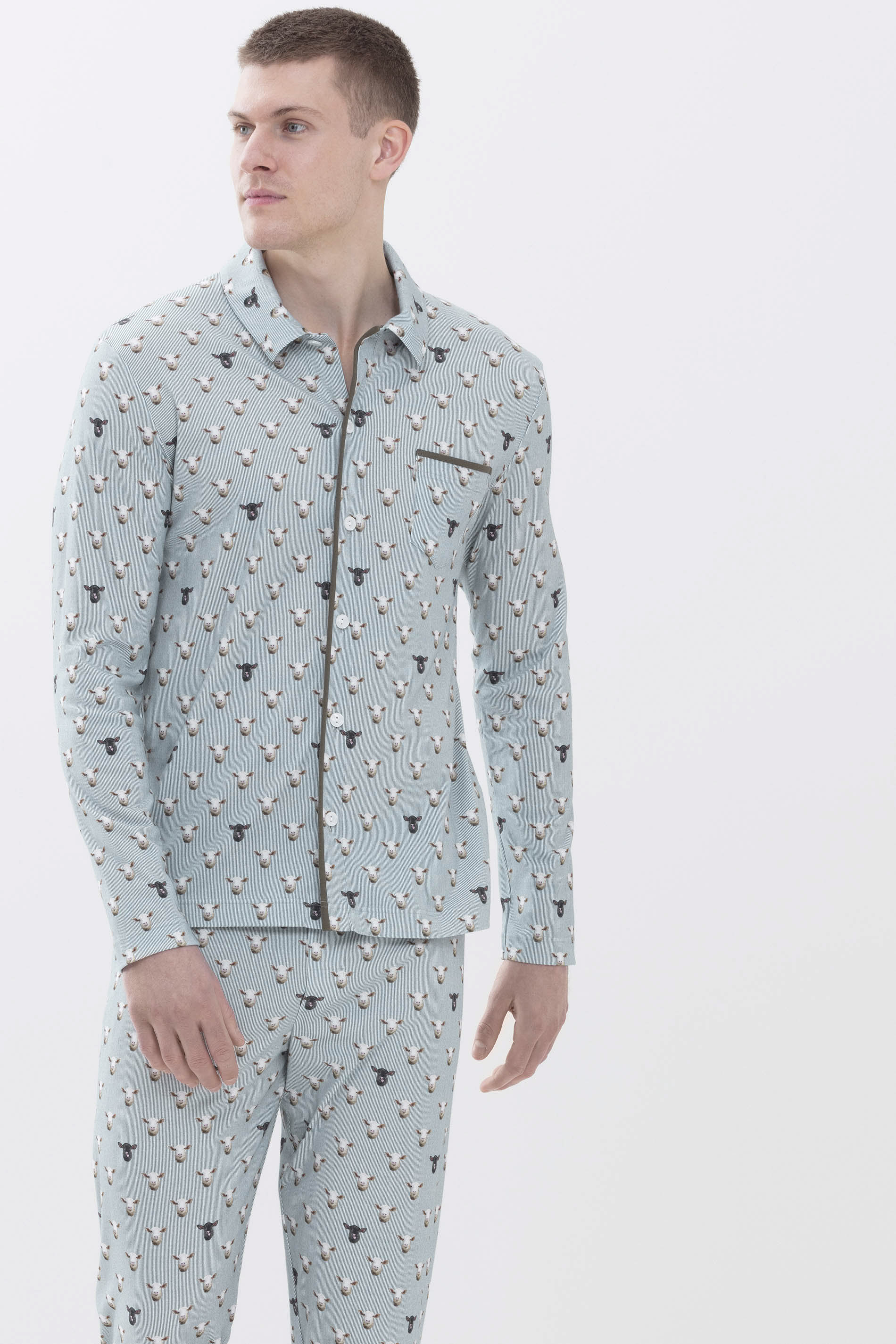 Pyjama shirt Yale Blue Serie RE:THINK BLACK Front View | mey®