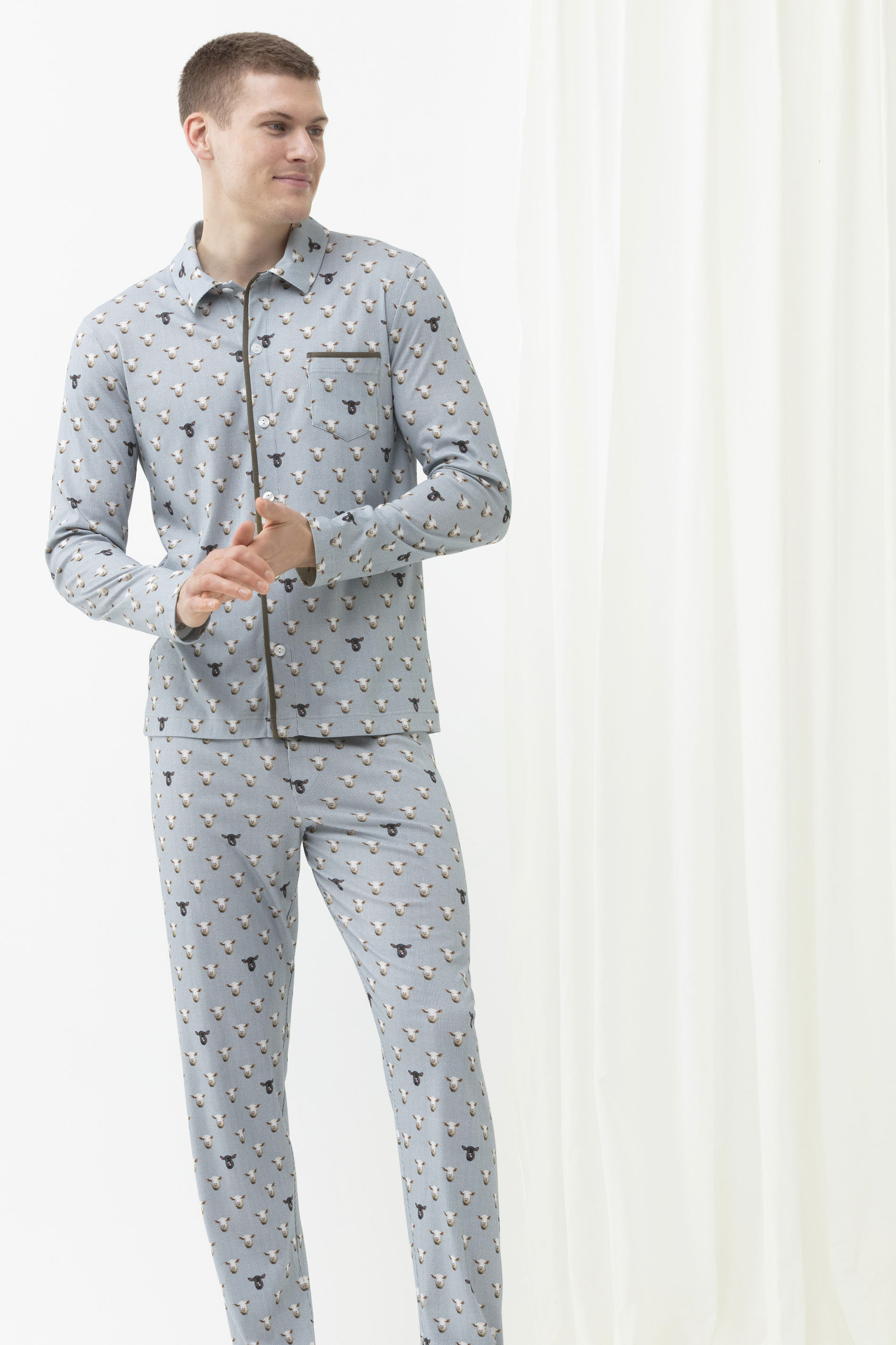 Pyjama shirt Yale Blue Serie RE:THINK BLACK Festlegen | mey®