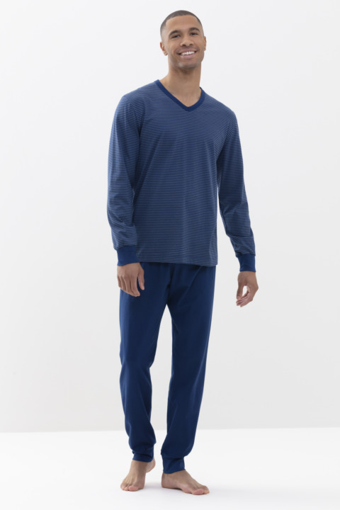 Mey Men 18770-668 Mens Breiter Streifen Yacht Blue Striped Pyjama Set 