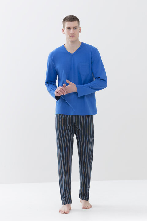 Schlafanzug Porcelain Blue Serie Unregular Stripes Frontansicht | mey®