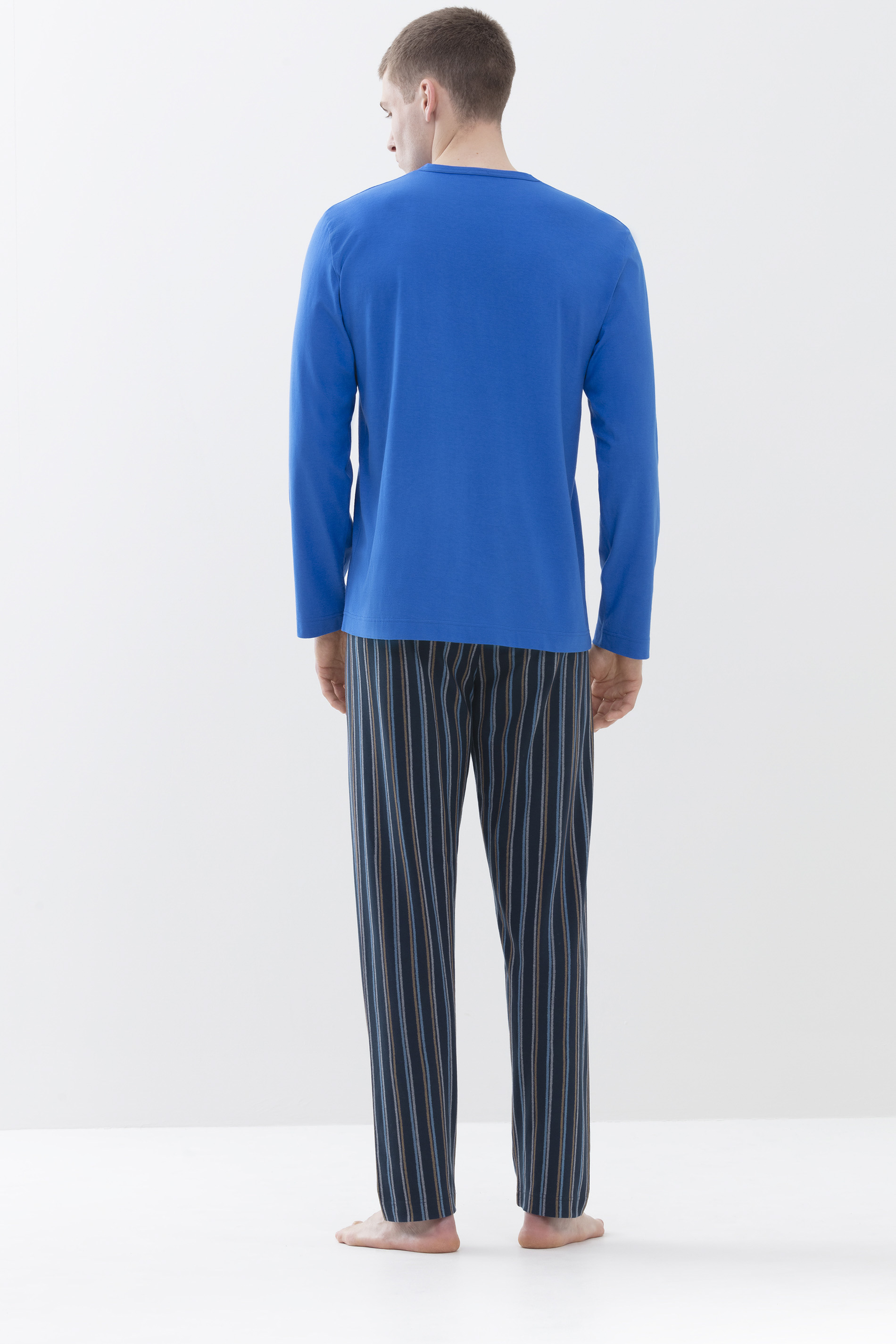 Pyjama Porcelain Blue Serie Unregular Stripes Achteraanzicht | mey®