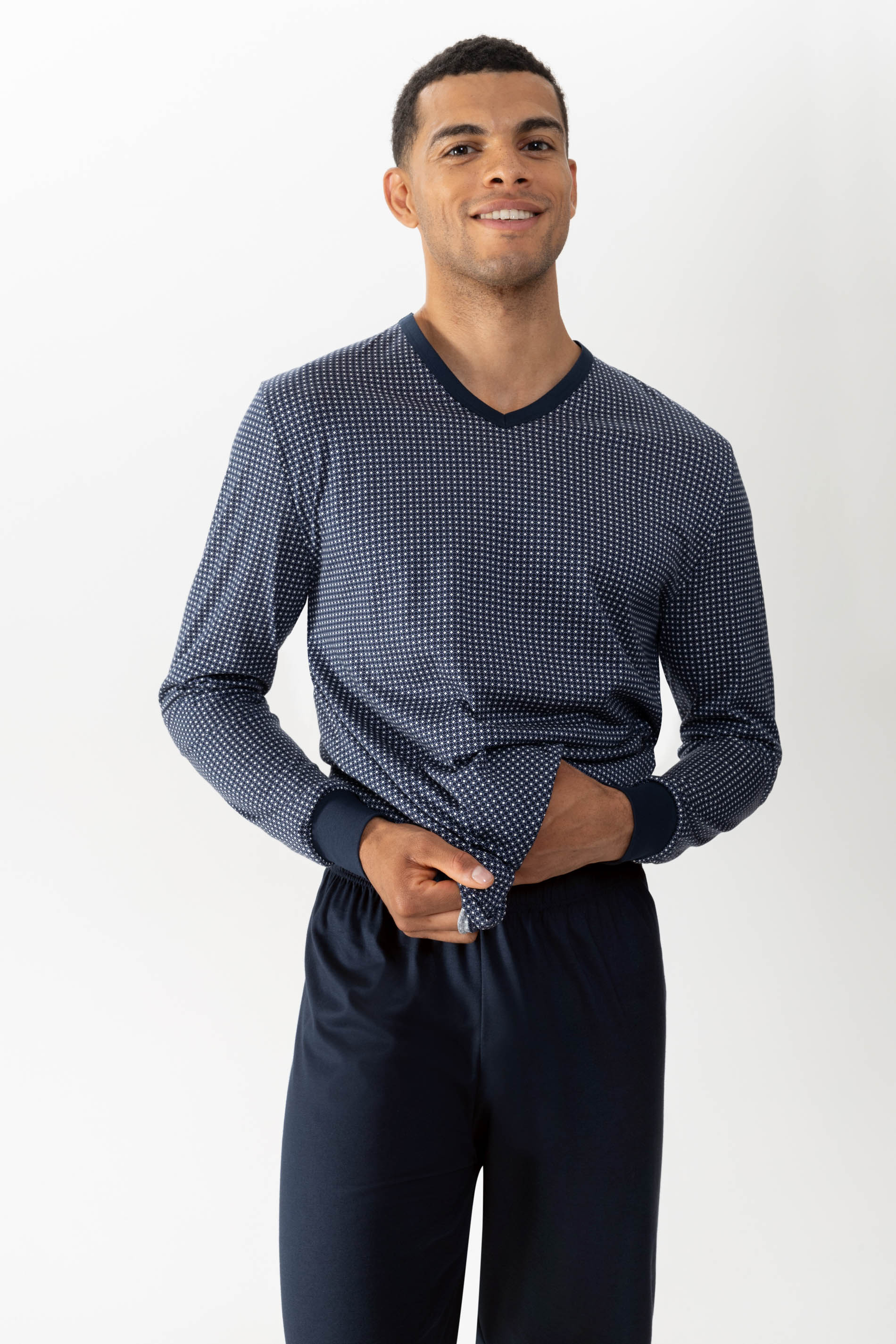 Pyjama Serie Blue Grid Detailweergave 01 | mey®