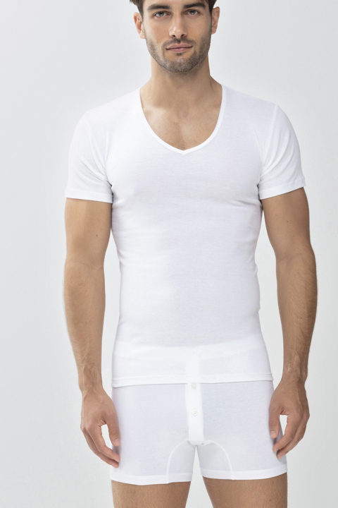 Men's shirt with V-neck White Serie Casual Cotton Front View | mey®