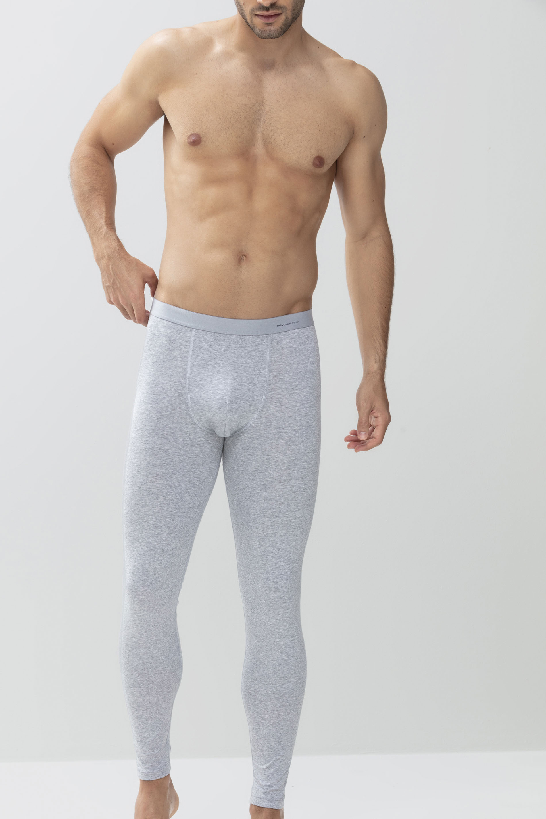 Long-Shorts Light Grey Melange Serie Casual Cotton Front View | mey®