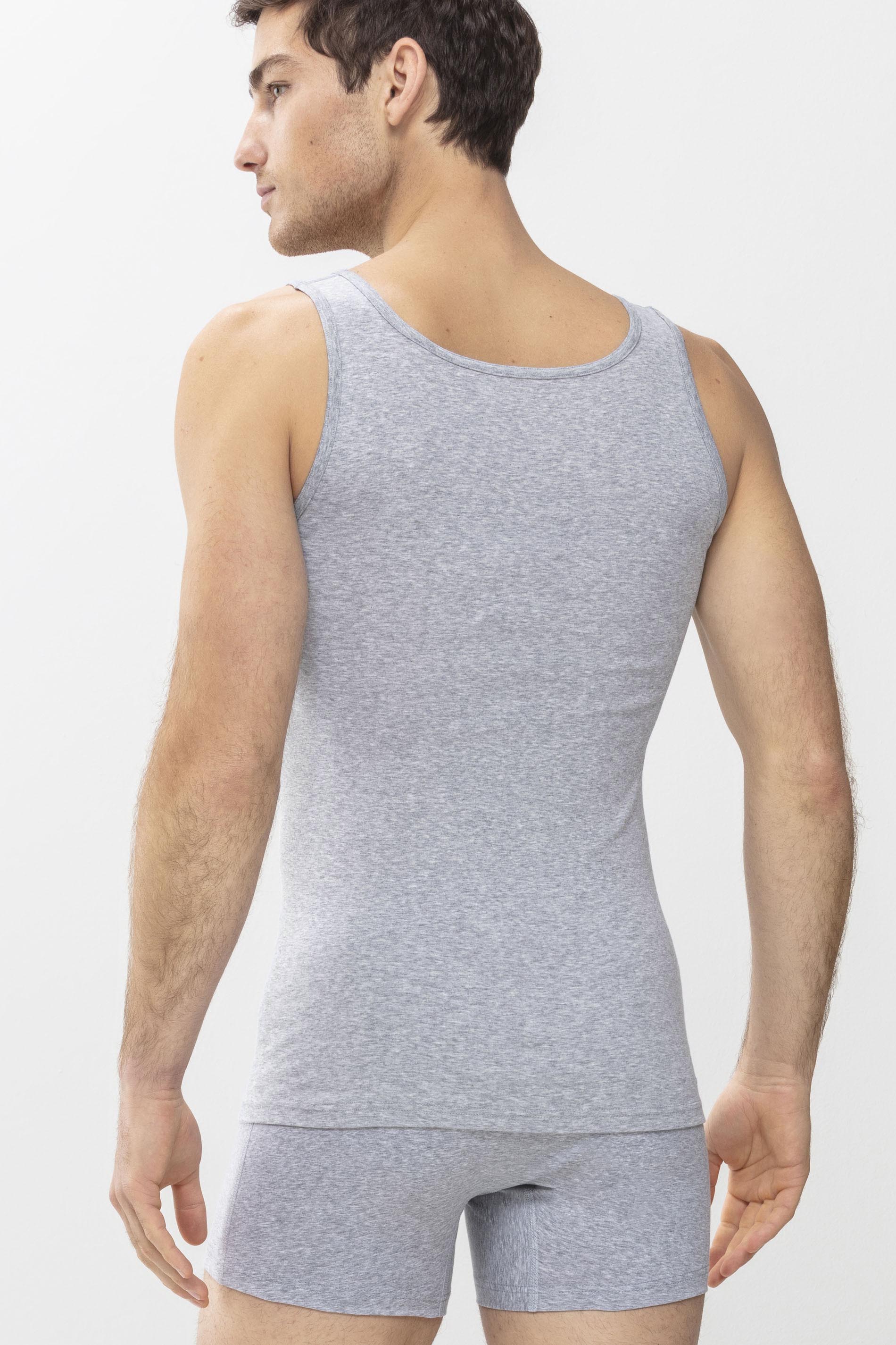 Athletic-Shirt Light Grey Melange Serie Casual Cotton Rear View | mey®