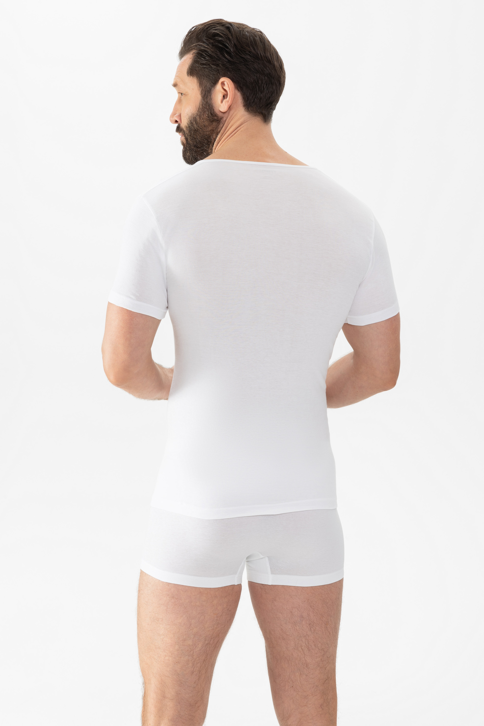 Men's shirt with V-neck White Serie Casual Cotton Rear View | mey®