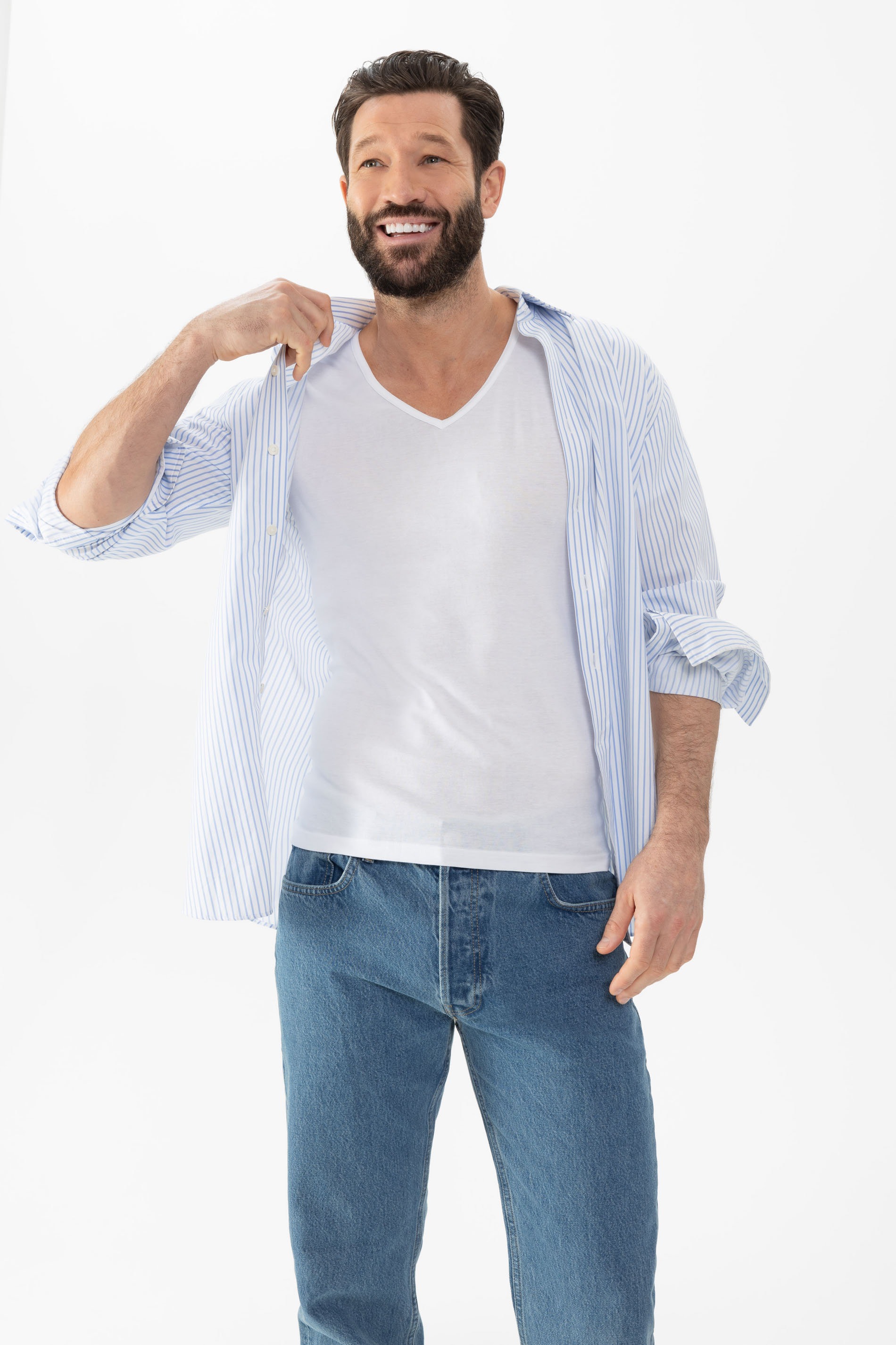 Men's shirt with V-neck White Serie Casual Cotton Festlegen | mey®