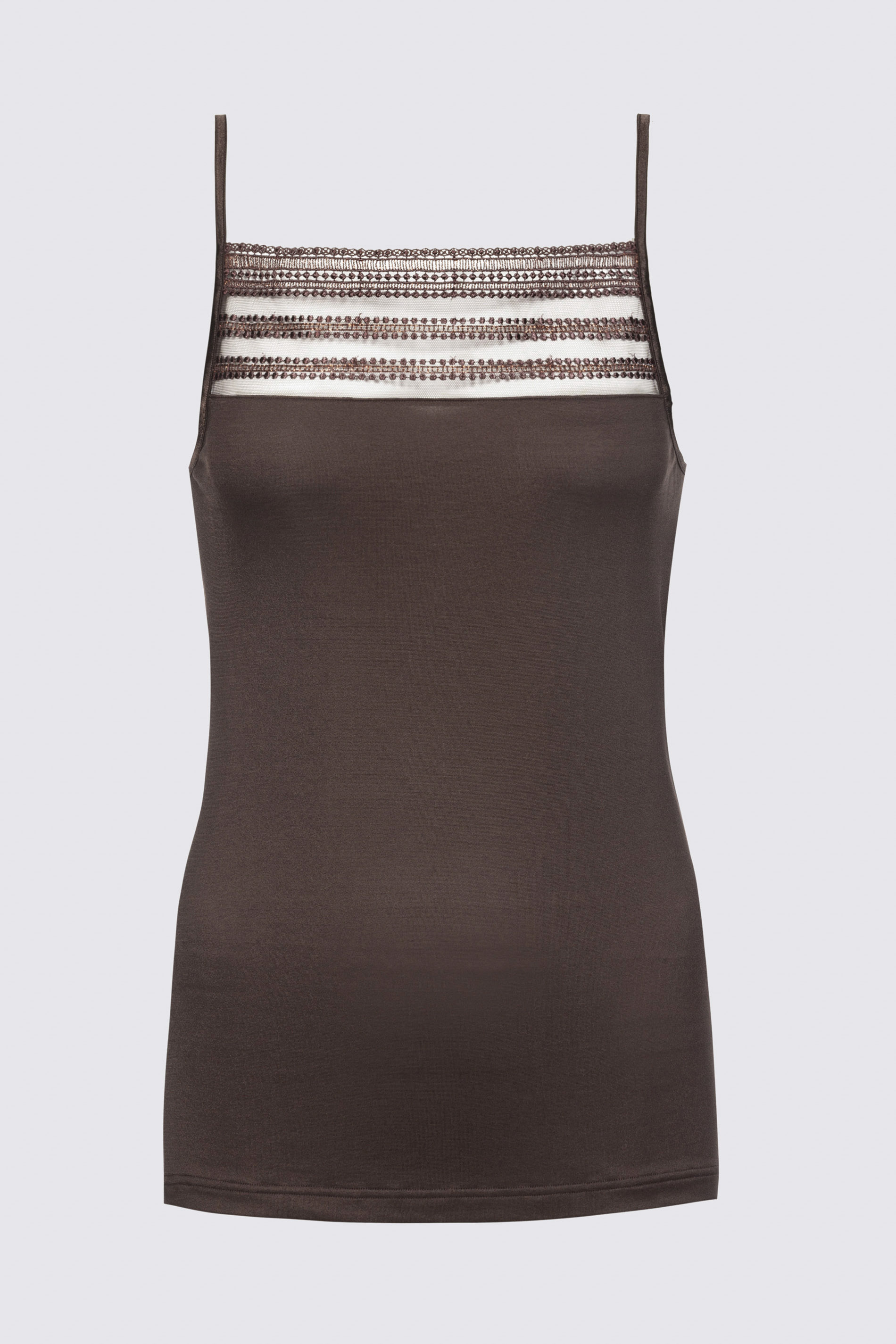 Spaghetti strap top Liquorice Brown Emotion Deluxe Cut Out | mey®