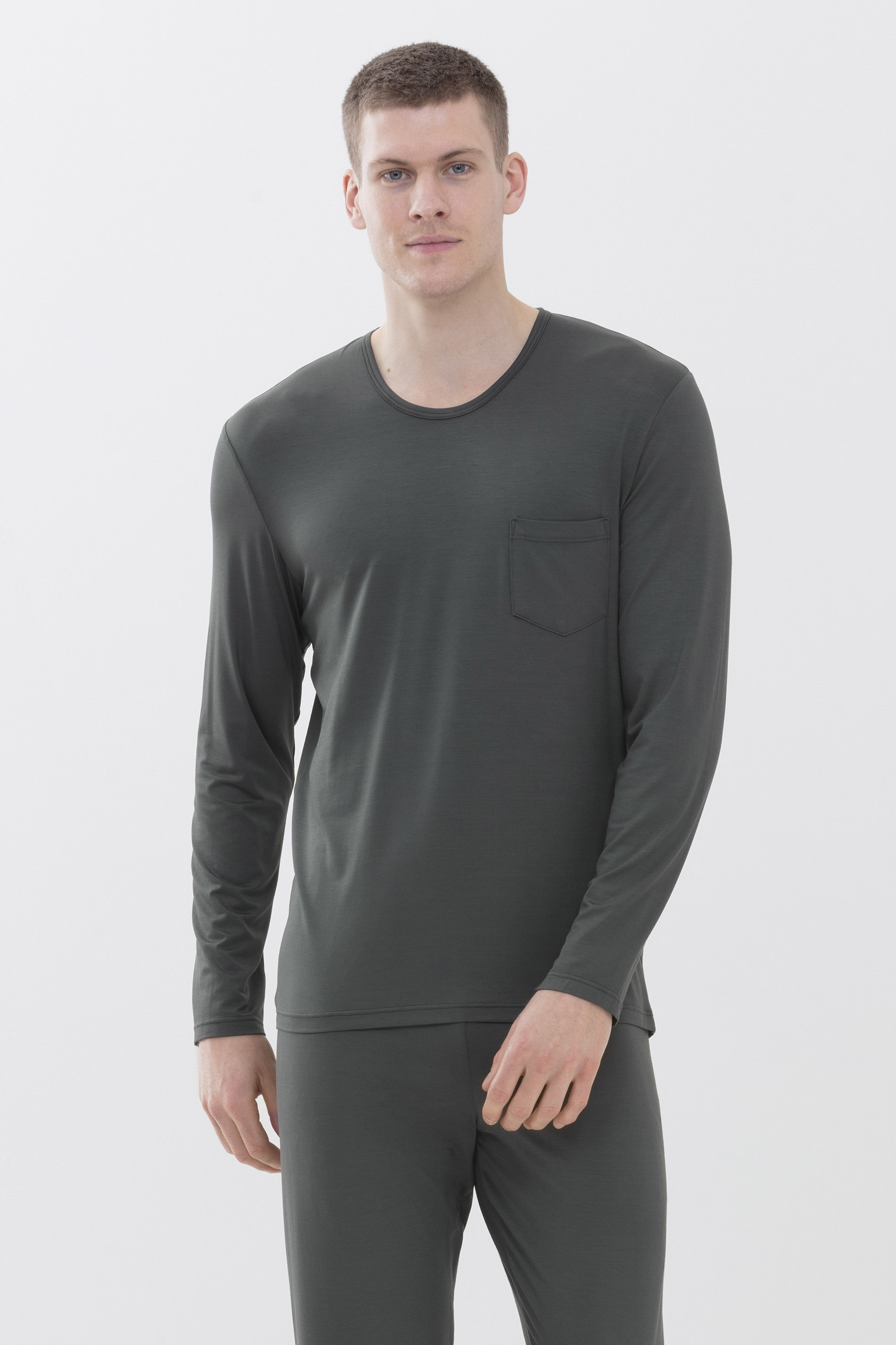 Homewear shirt Stormy Grey Serie Jefferson Modal Front View | mey®
