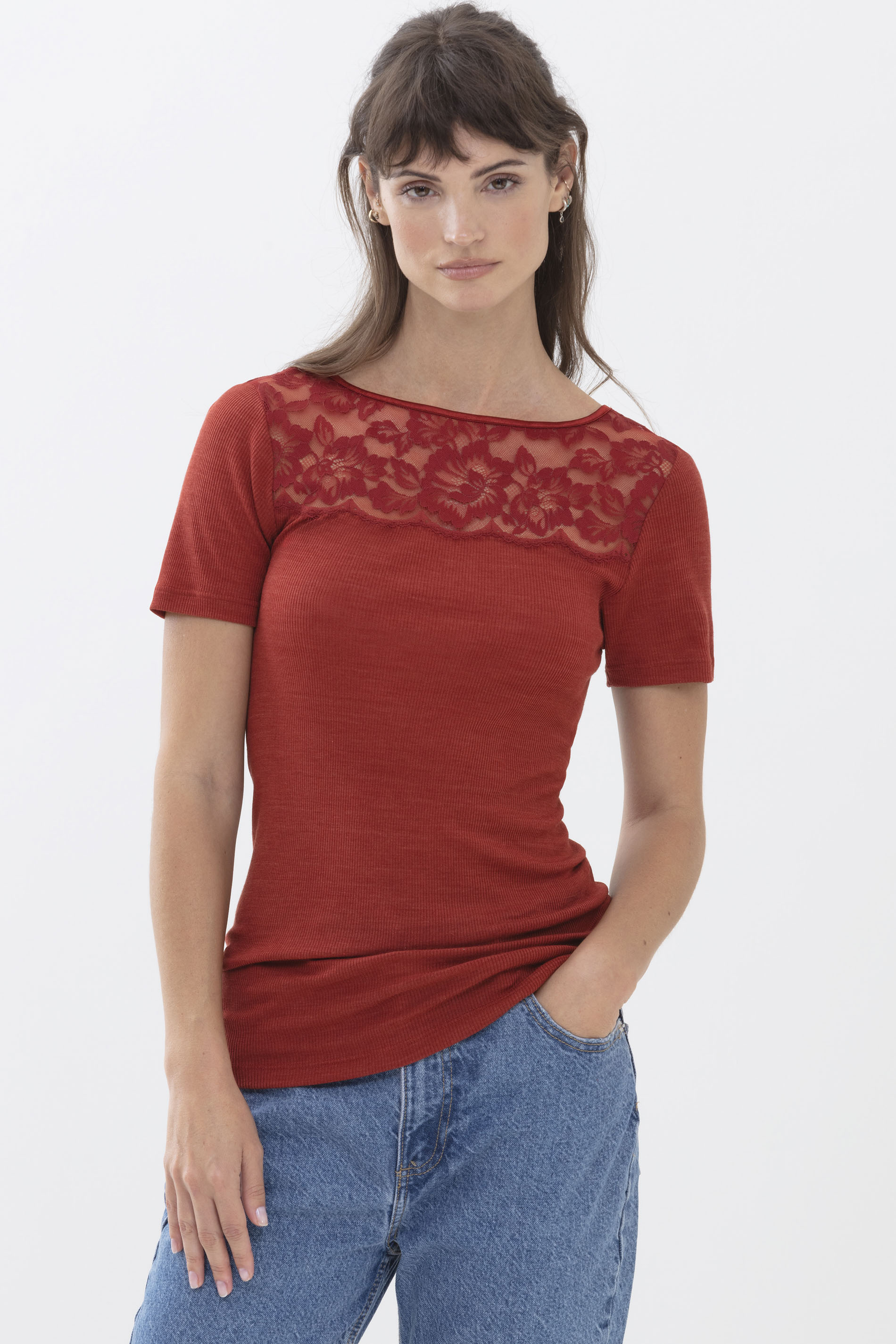 Short-sleeved shirt Red Pepper Serie Amazing Silk Rib Front View | mey®