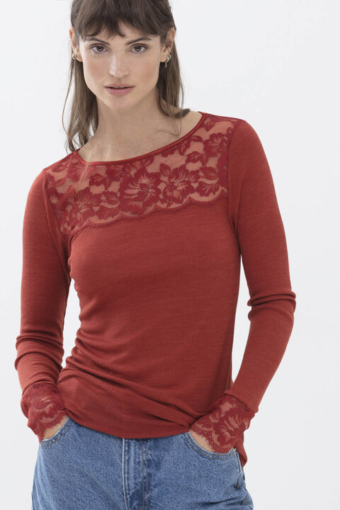 Long-sleeved shirt Red Pepper Serie Amazing Silk Rib Front View | mey®