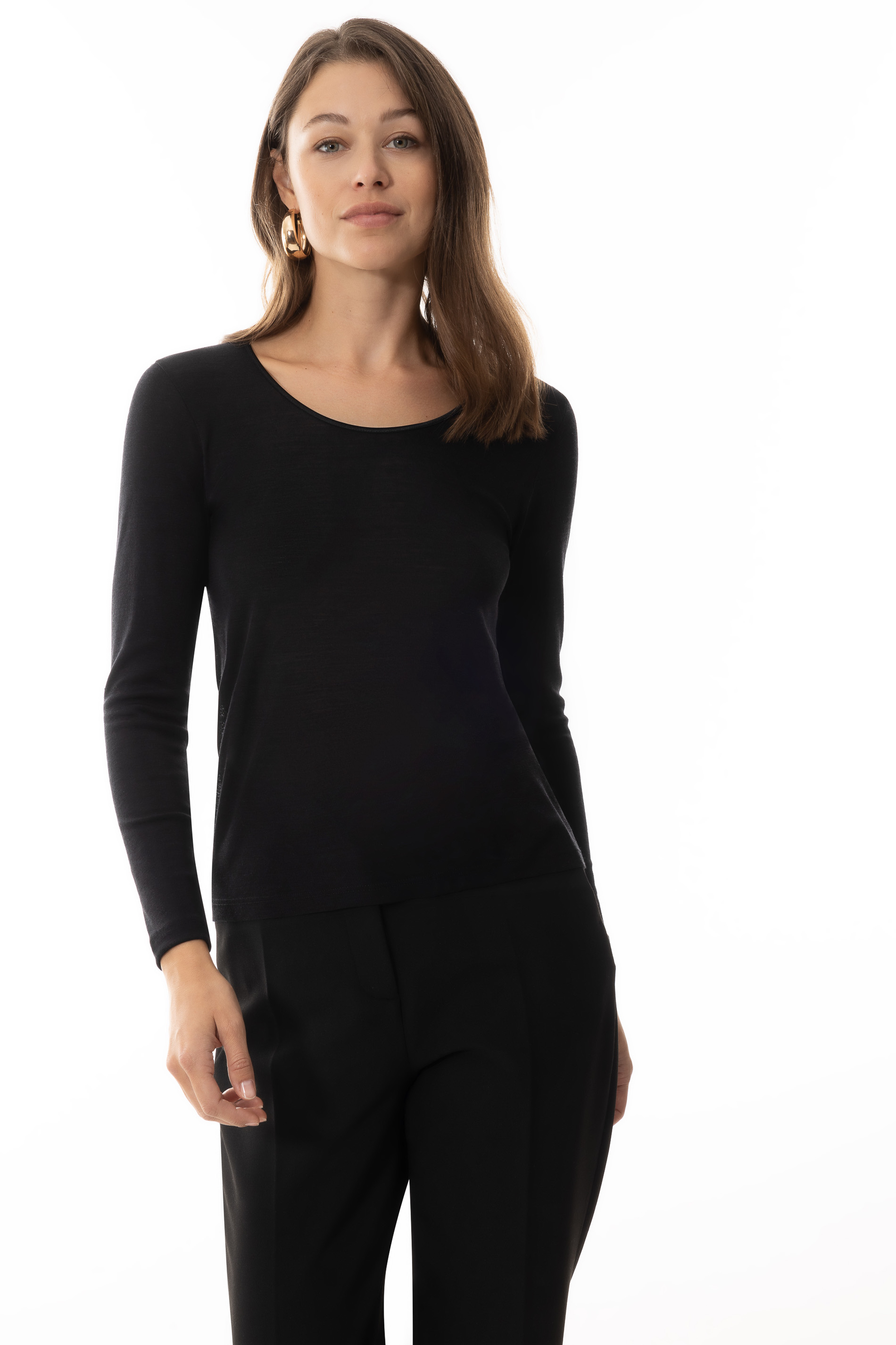 Long-sleeved vest Black Serie Exquisite Front View | mey®