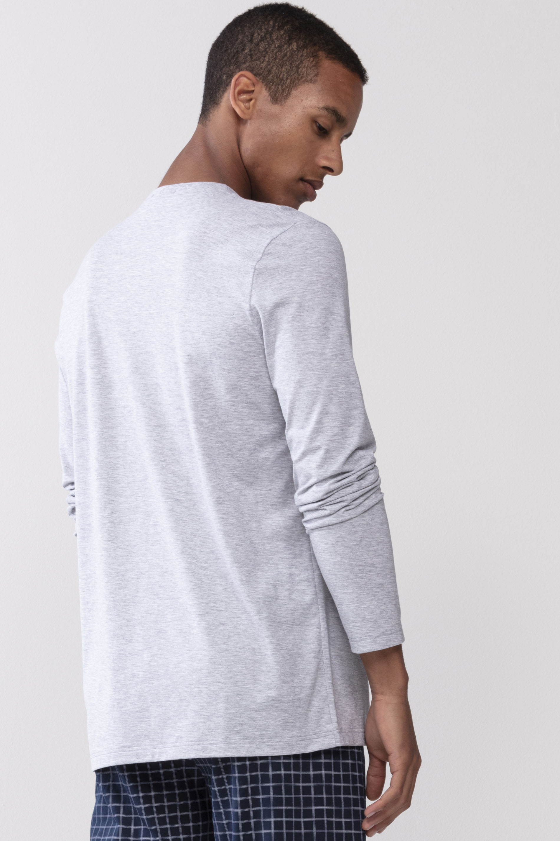 Shirt langarm Light Grey Melange Serie Sanchez Rückansicht | mey®