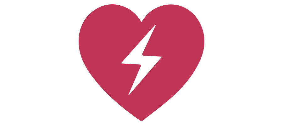 Hart-en vaatziekten risico icoon, rood hart met bliksemschicht in het midden | mey® 