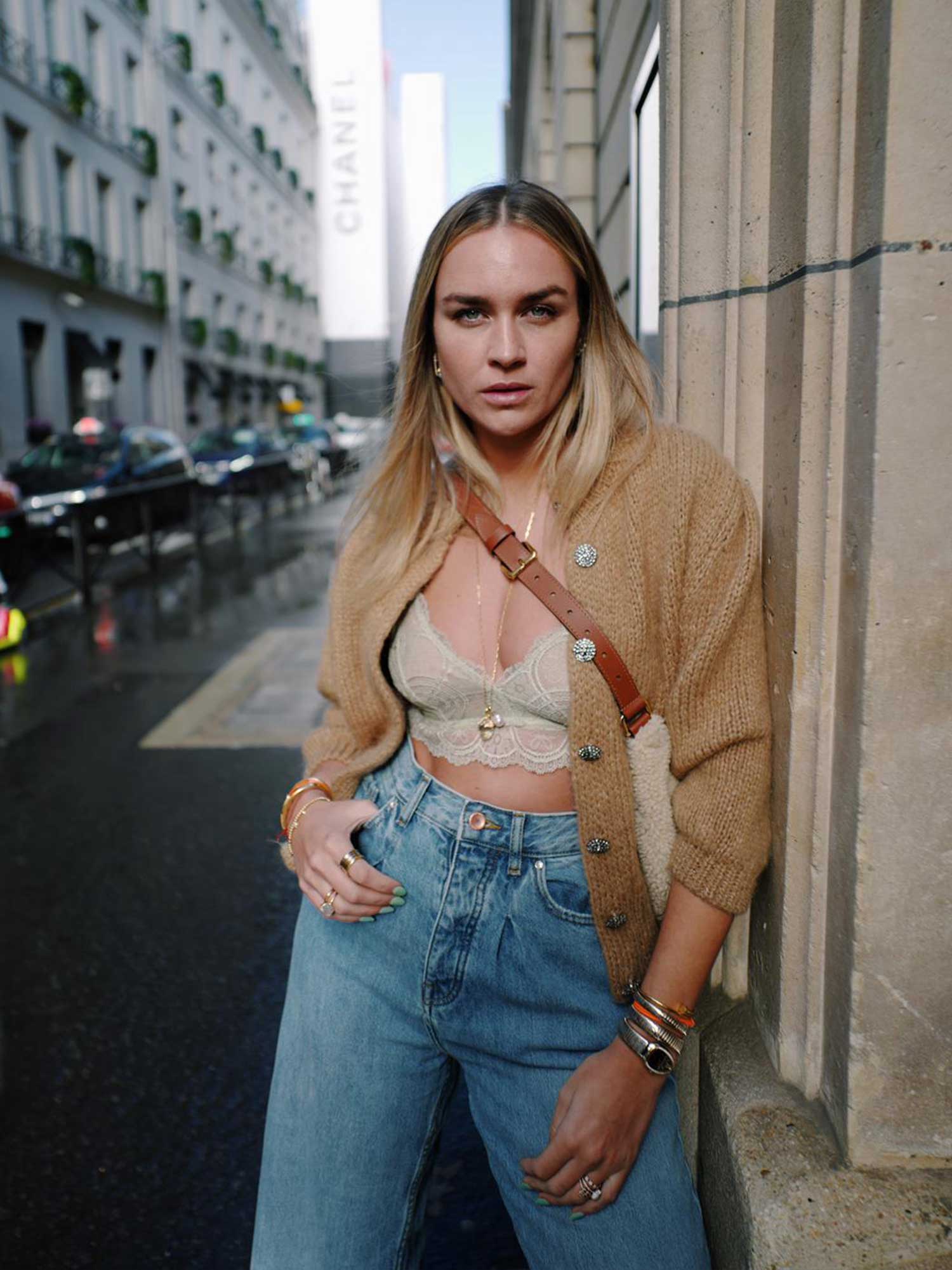 Nina Suess combines mey bra with streetwear outfit | mey®