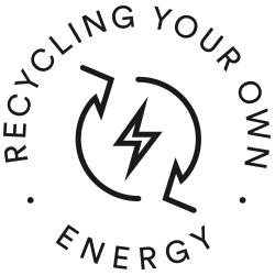 Icon for recycling your own energy, two arrows forming a circle with lightning in the middle | mey®