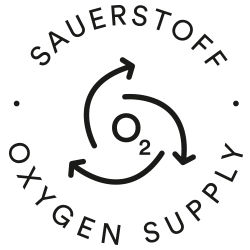 Icon for oxygen supply, three curved arrows point away from an O2 | mey® 