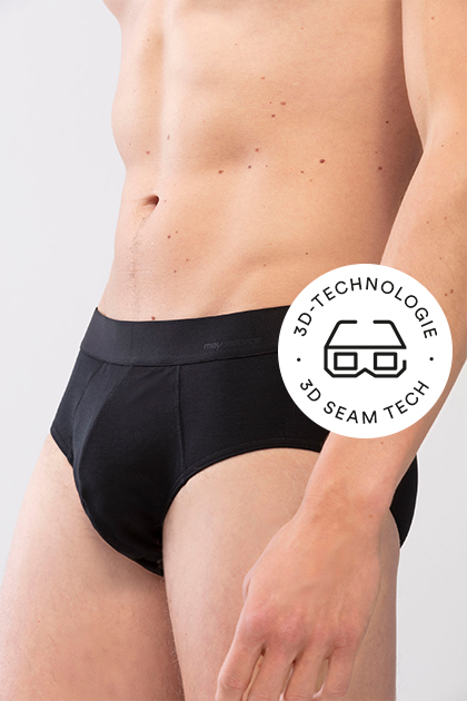 Superior series, black mini briefs on the model | mey® , icon for 3D technology: 3D glasses | mey® 