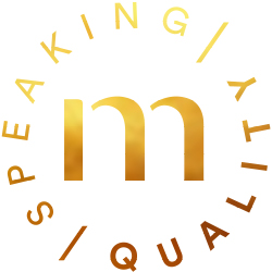 Gouden symbool Speaking Quality met de 'm' van mey in het midden voor de hoogwaardige series | mey®