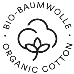 Icon für Bio-Baumwolle, Baumwollblüte mit Stil und drei Blättern | mey®