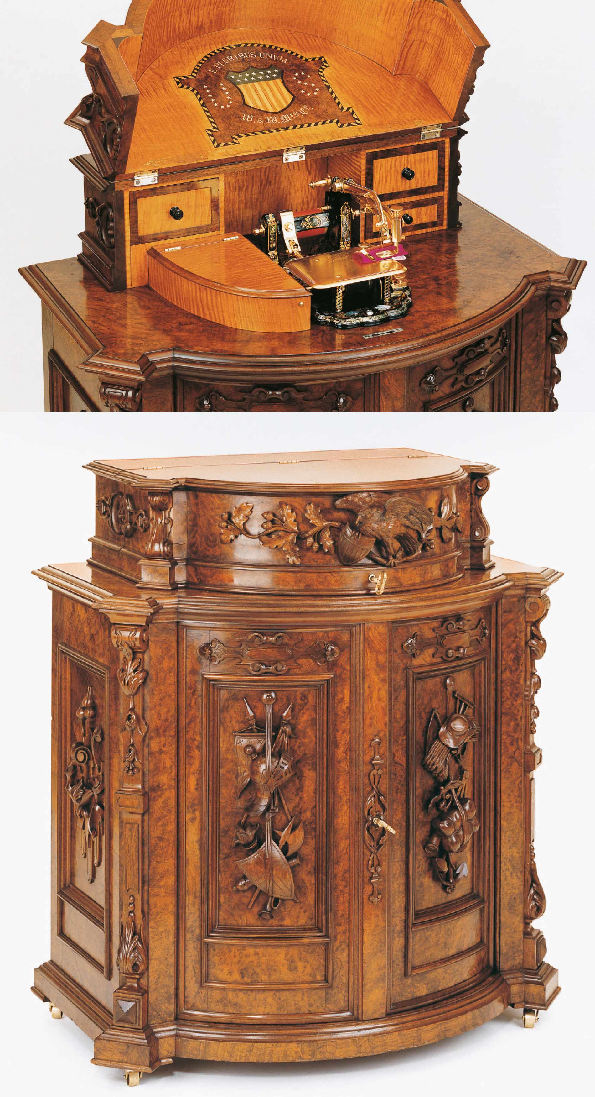 Hinged sewing machine cabinet to commemorate the end of the American War of Independence (Wheeler & Wilson) | mey®
