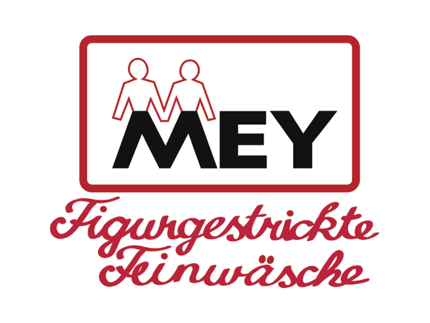 Old mey® company logo for “MEY Figurgestrickte Feinwäsche”, the letter M forms the shape of two people | mey®