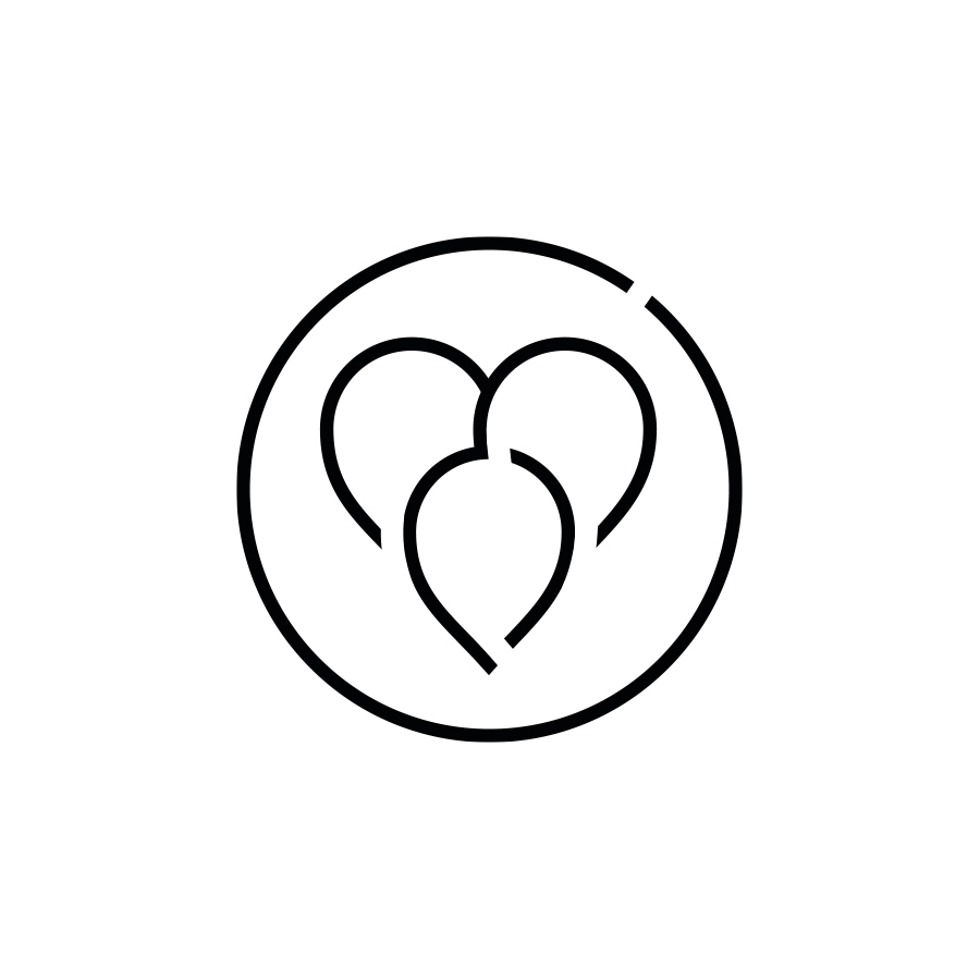Icon Leitbild Familienkultur, drei Pinnnadeln formen ein Herz | mey®