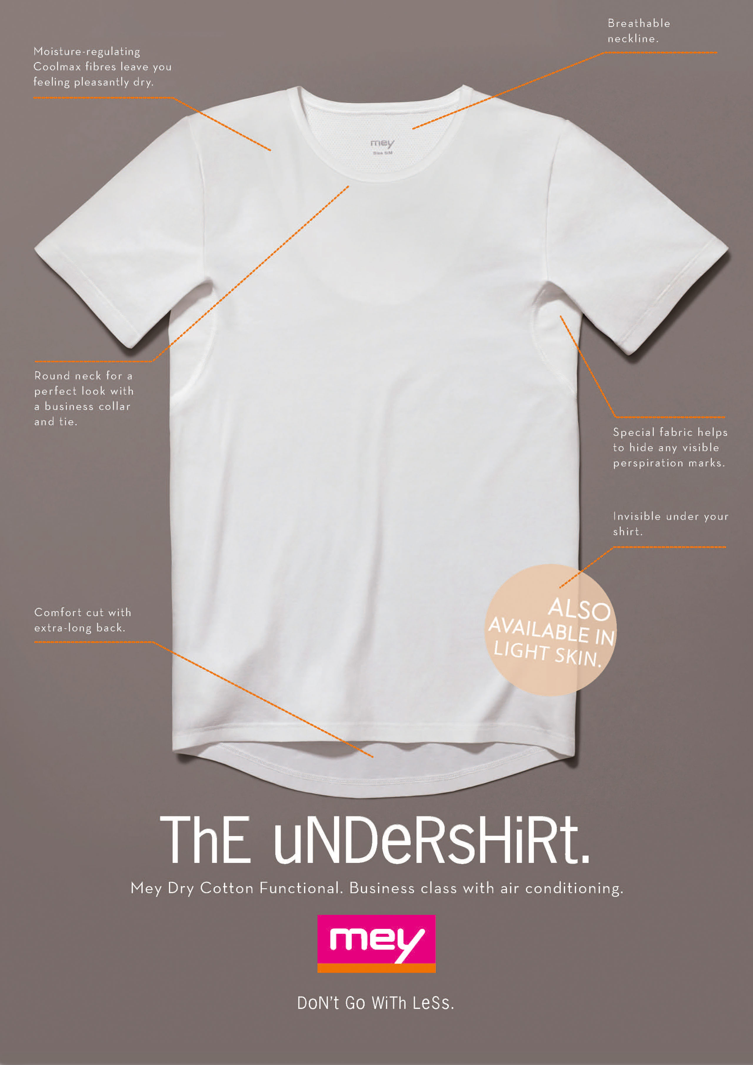advertisement for the Undershirt: an innovation for businessmen, no sweat patches or odour under the shirt, presentation of the shirt with benefits | mey®
