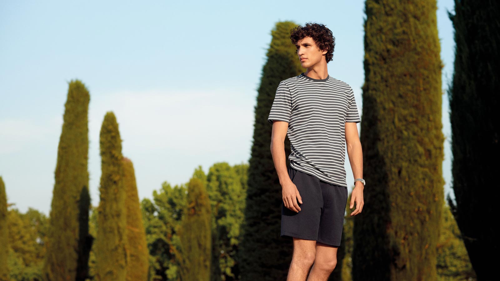 Blue and white striped T-shirt with matching Track Shorts by mey story| mey®